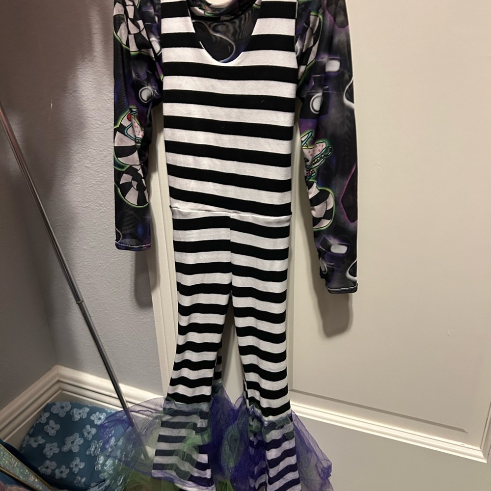 Striped Black and White Costume with Colorful Sleeves